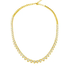 14KT Gold Diamond Luxe Ela Heart Bezel Tennis Necklace