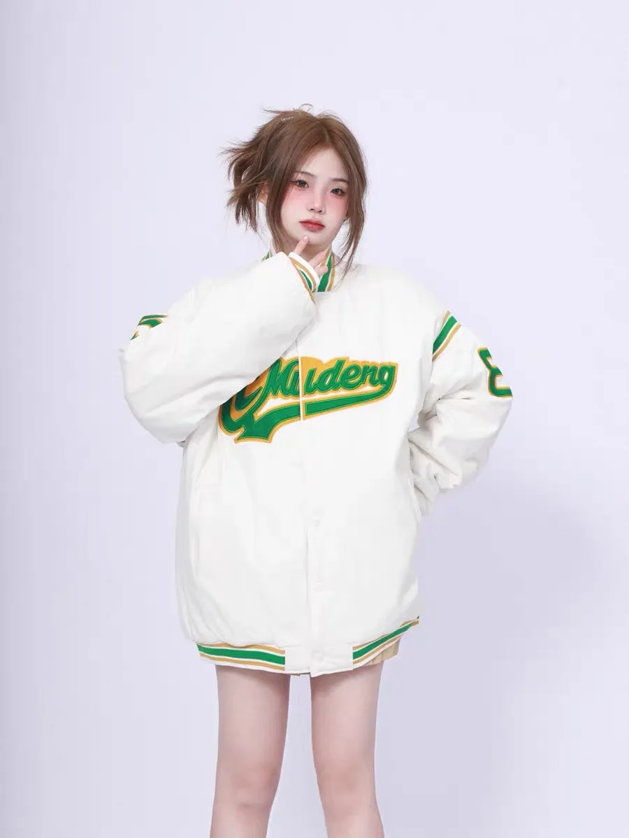 2023 New American Retro Embroidered Baseball Uniform Women's Winter Thickened Jacket High-end Street-Friendly Autumn and Winter 