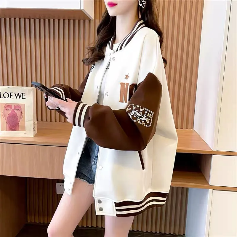 2023 new early autumn chic baseball uniform cardigan for women Korean style loose lazy style casual sports style top jacket (J02