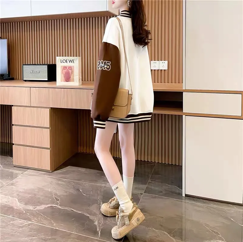 2023 new early autumn chic baseball uniform cardigan for women Korean style loose lazy style casual sports style top jacket (J02