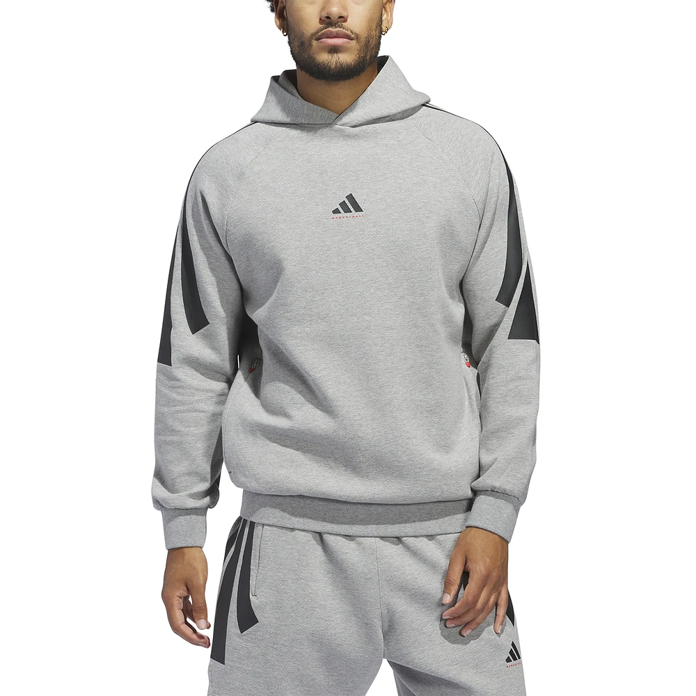 adidas Mens Basketball Spacer Hoodie - Medium Grey Heather