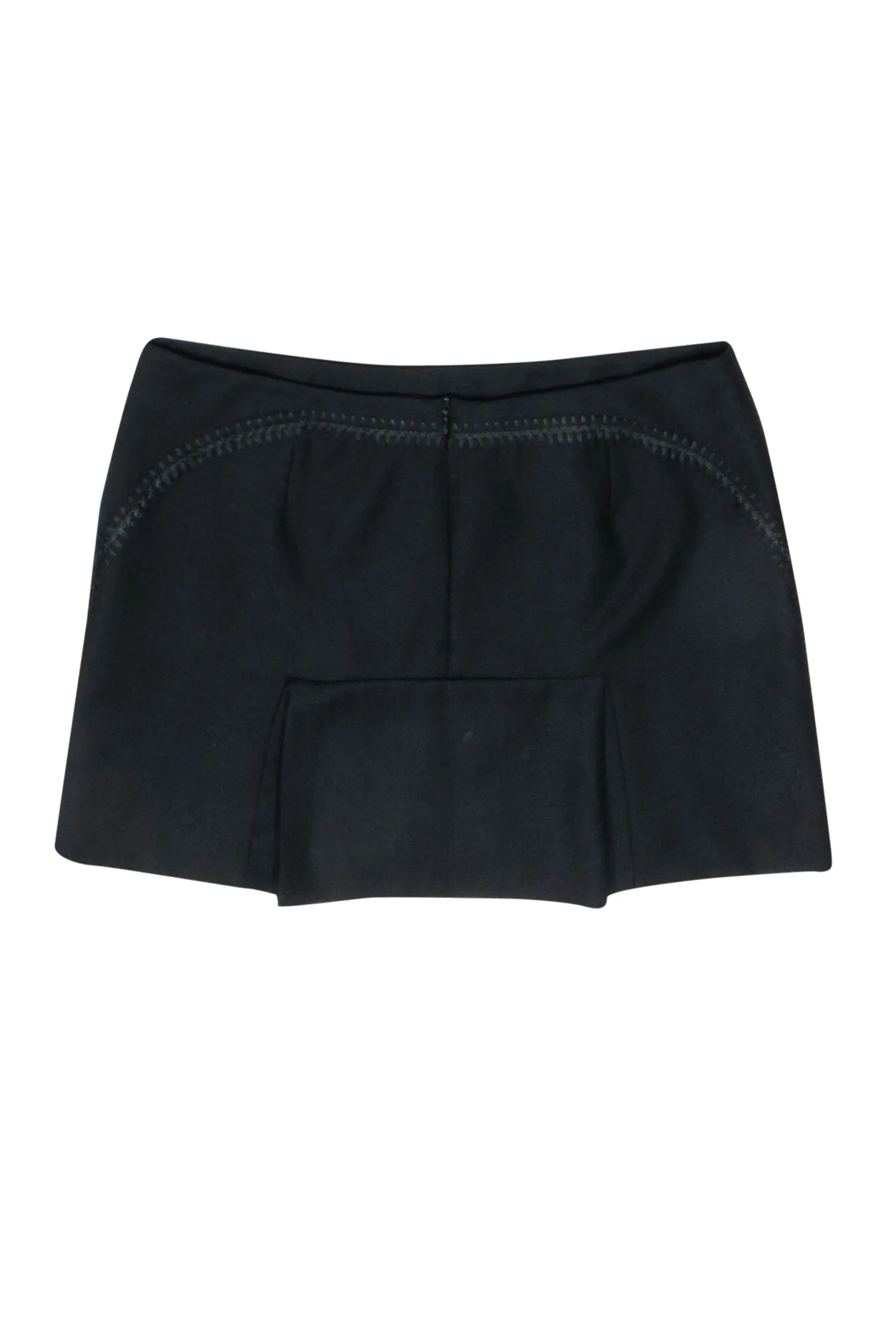 Alexander McQueen - Black 90s Style Wool Mini Skirt w/ Baseball Stitching Sz 10