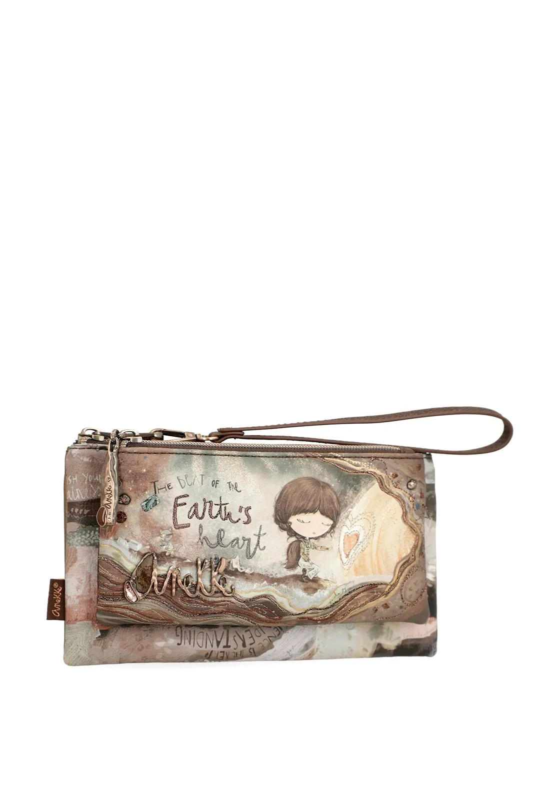 Anekke Printed Embellished Clutch Bag, Brown Multi