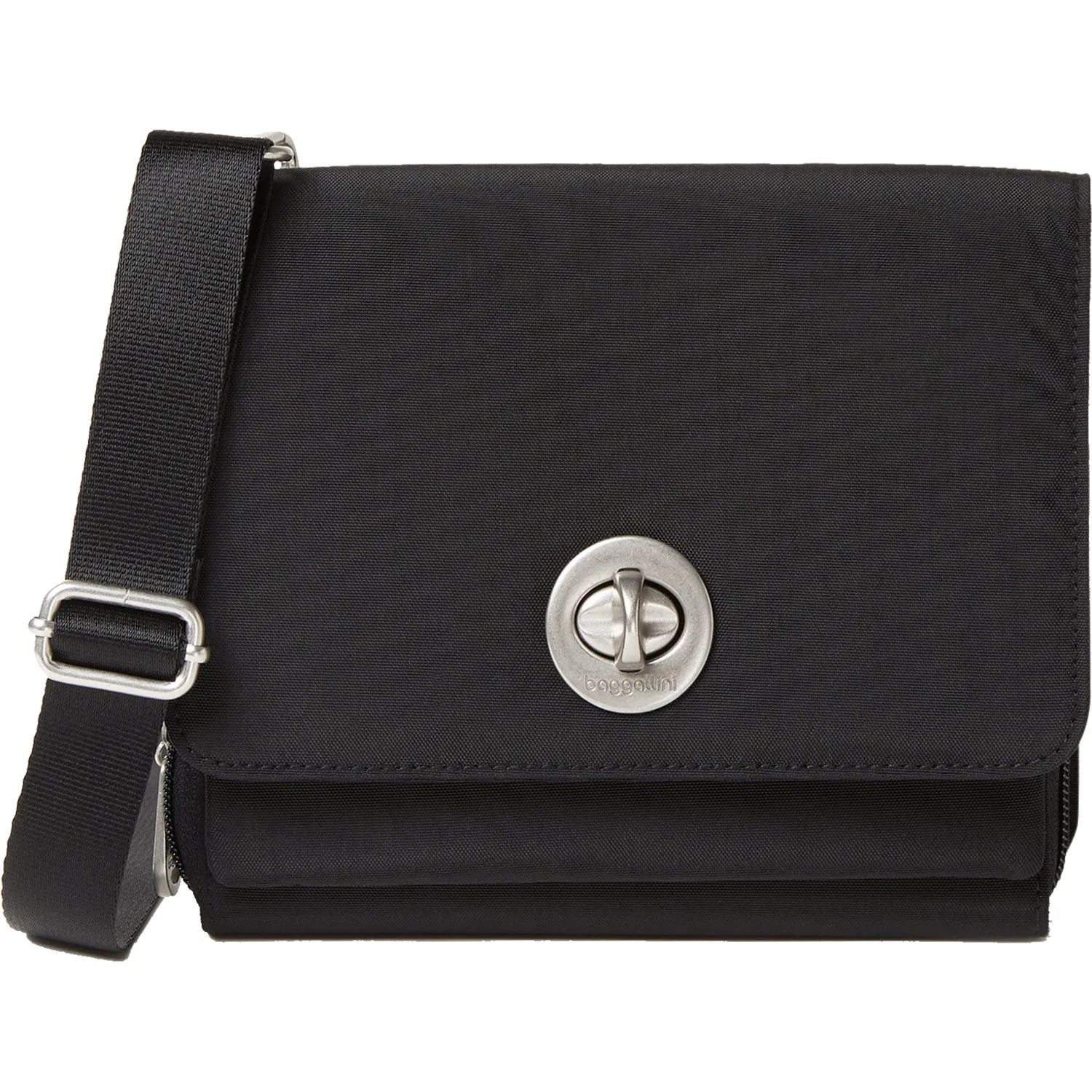 Baggallini Madrid Flap Crossbody Bag Black Nylon