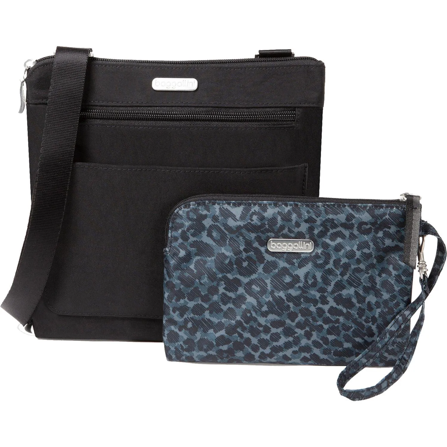 Baggallini Peek-A-Boo Crossbody Bag Black/Charcoal Cheetah Nylon