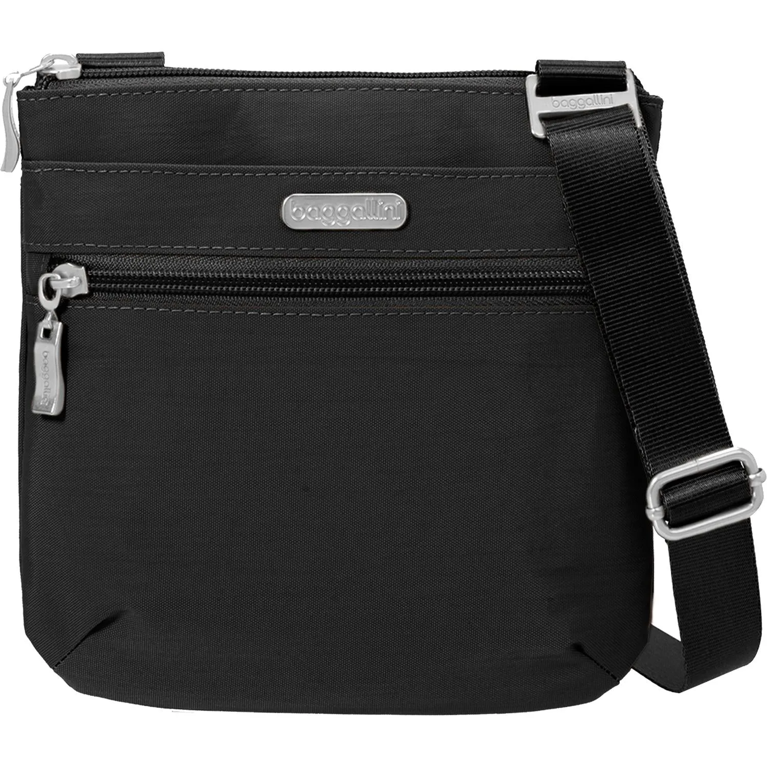 Baggallini RFID Small Zip Crossbody Bag Black/Sand Nylon