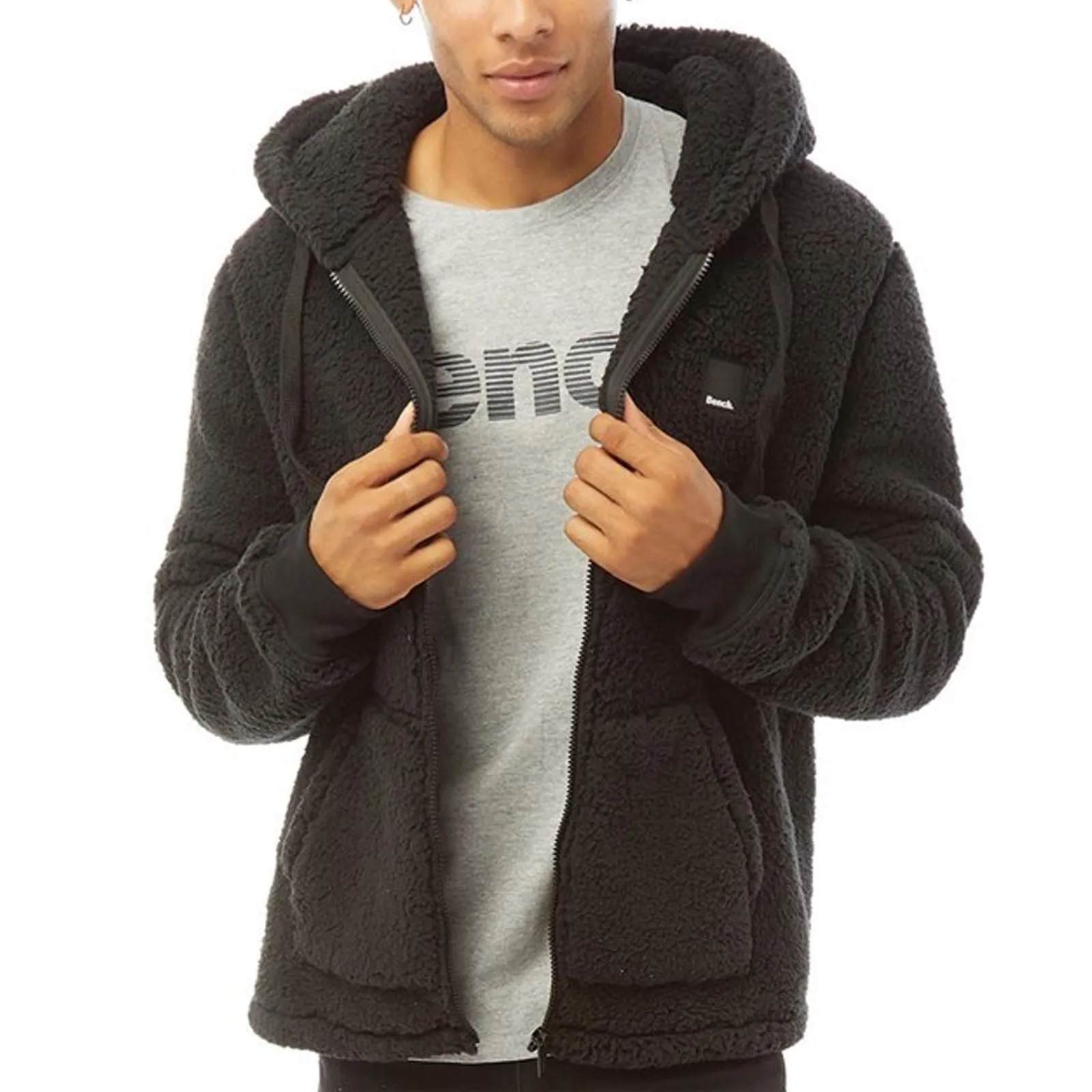 Bench Mens Tommy Borg Full Zip Teddy Bear Fleece Hoodie