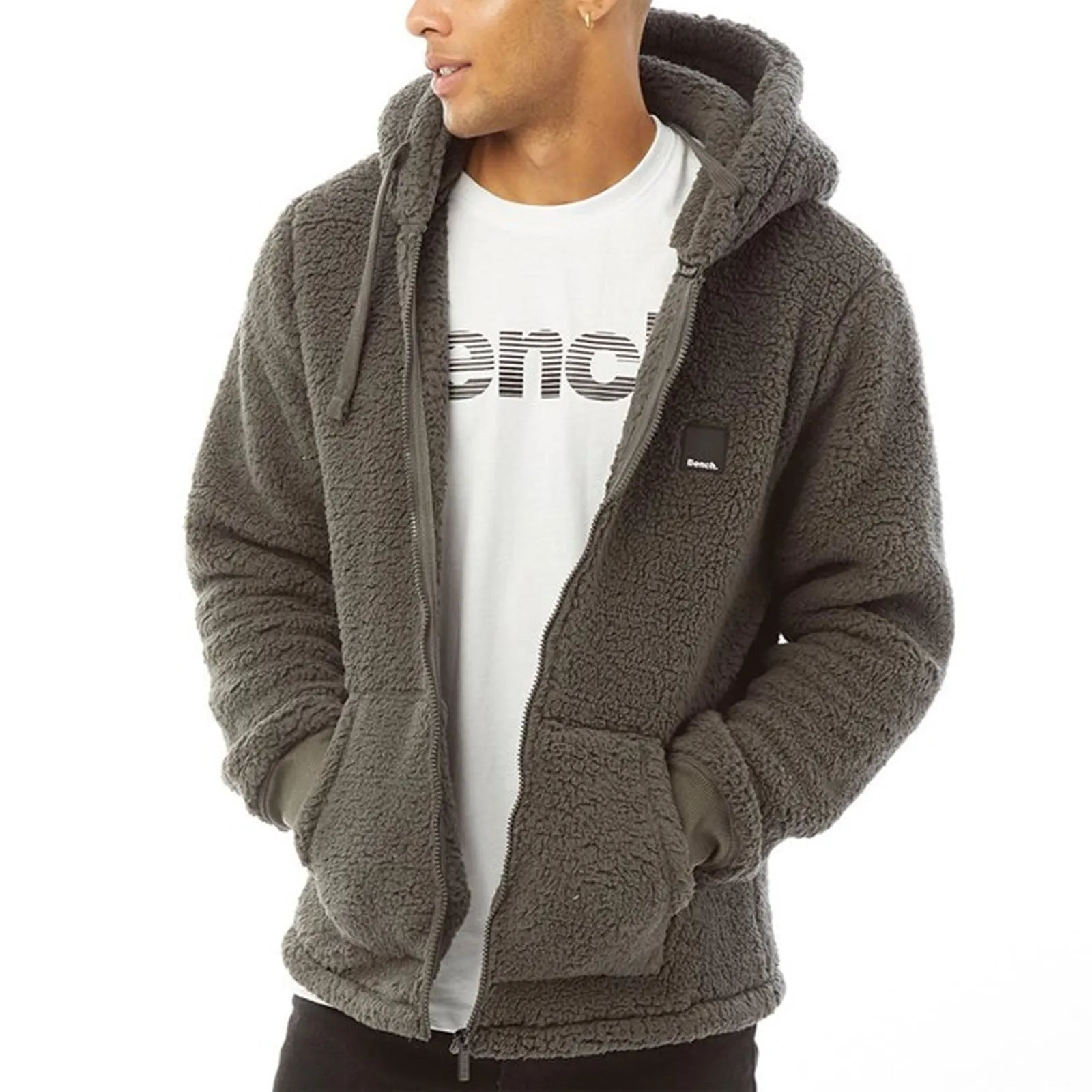 Bench Mens Tommy Borg Full Zip Teddy Bear Fleece Hoodie