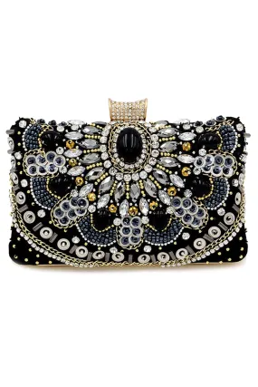 Black Beaded Shoulder Chain Evening Clutch