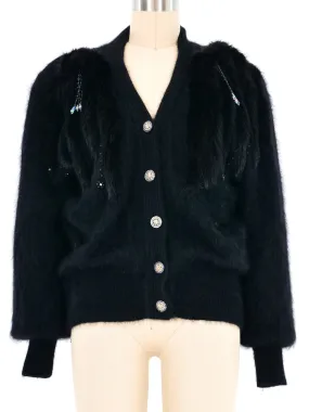 Black Embellished Angora Cardigan