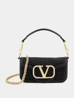 Black Small Leather Shoulder Bag with Gold VLogo