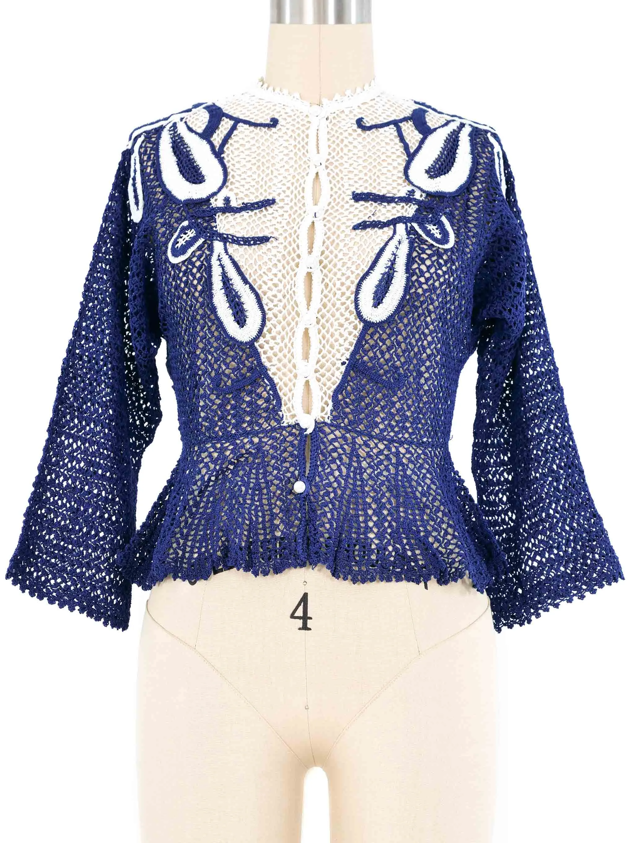 Blue Peplum Crochet Cardigan