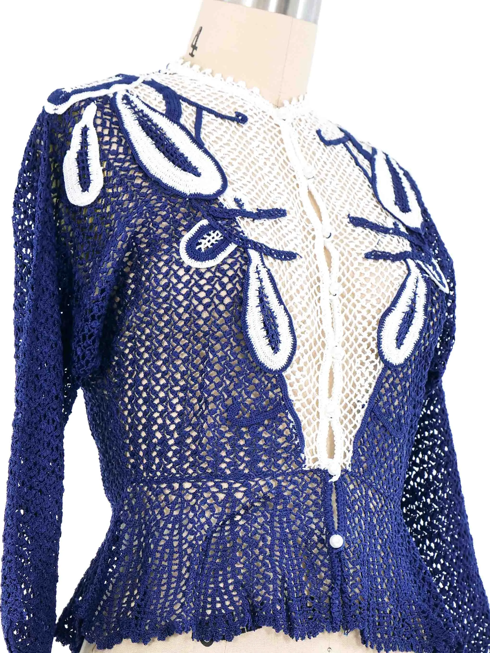 Blue Peplum Crochet Cardigan