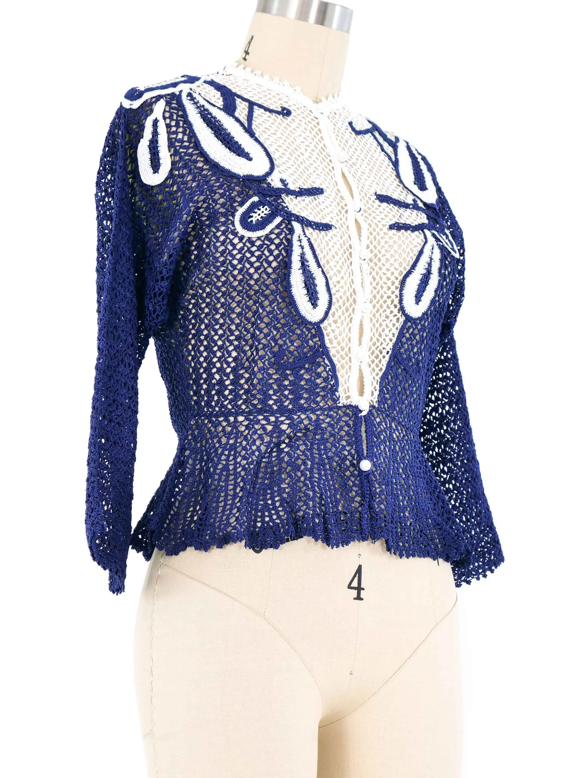 Blue Peplum Crochet Cardigan