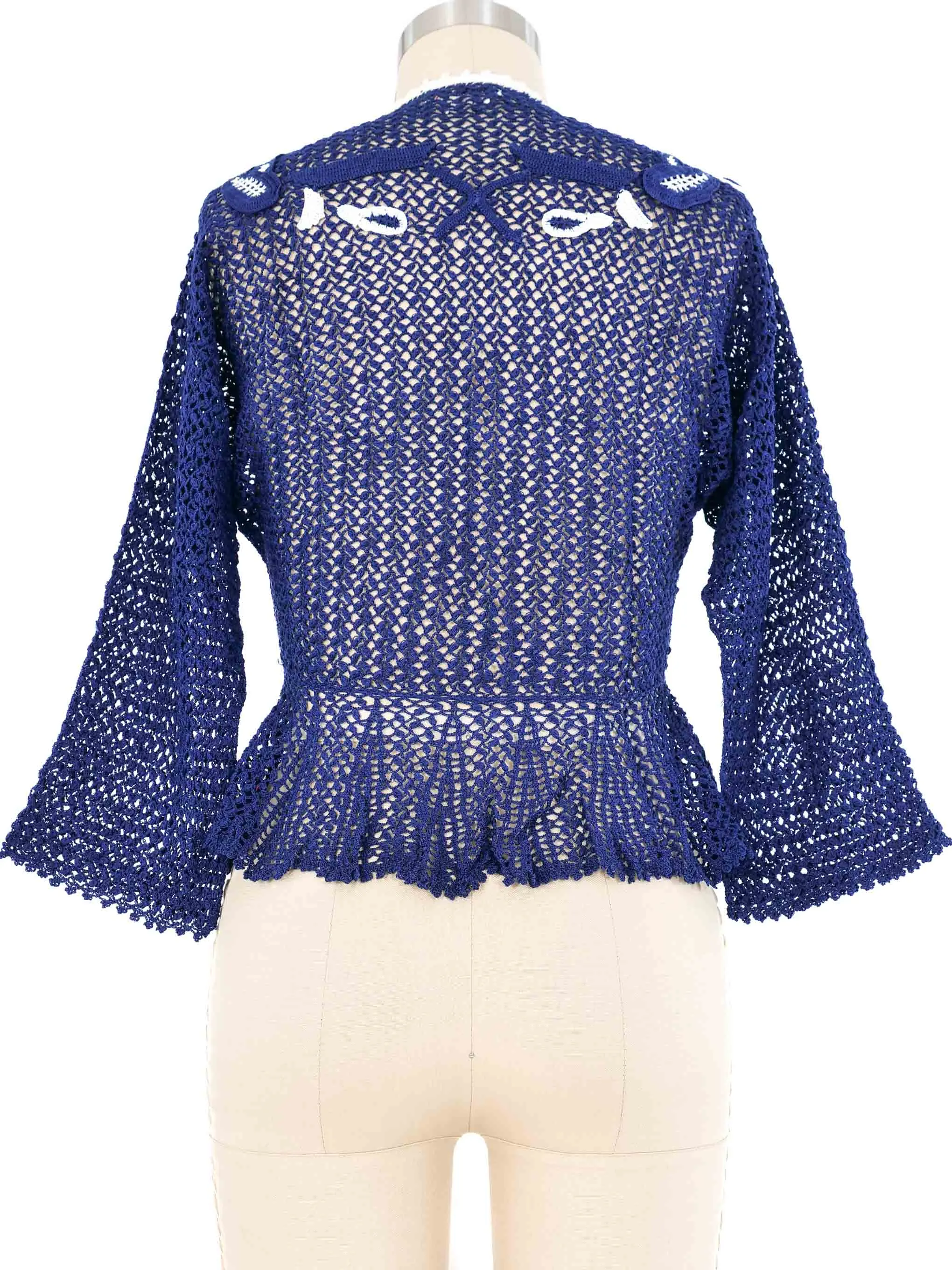 Blue Peplum Crochet Cardigan