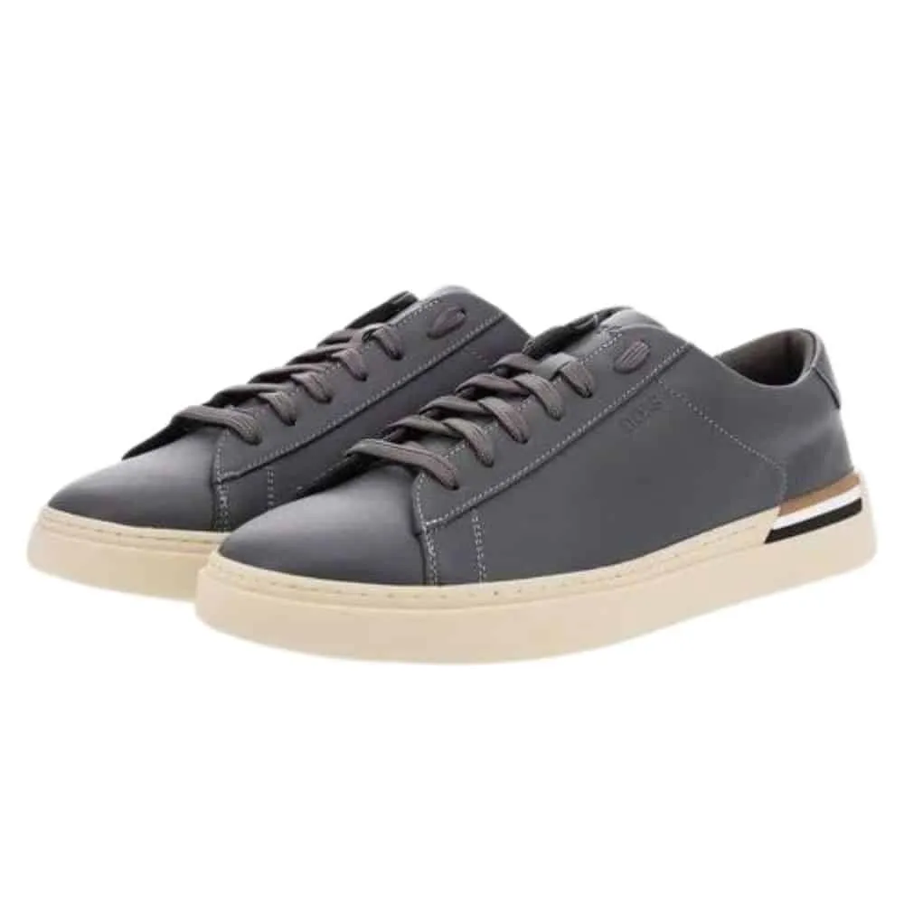 BOSS CLINT DARK BLUE CUPSOLE TRAINERS WITH SIGNATURE STRIPE | Menswear Online