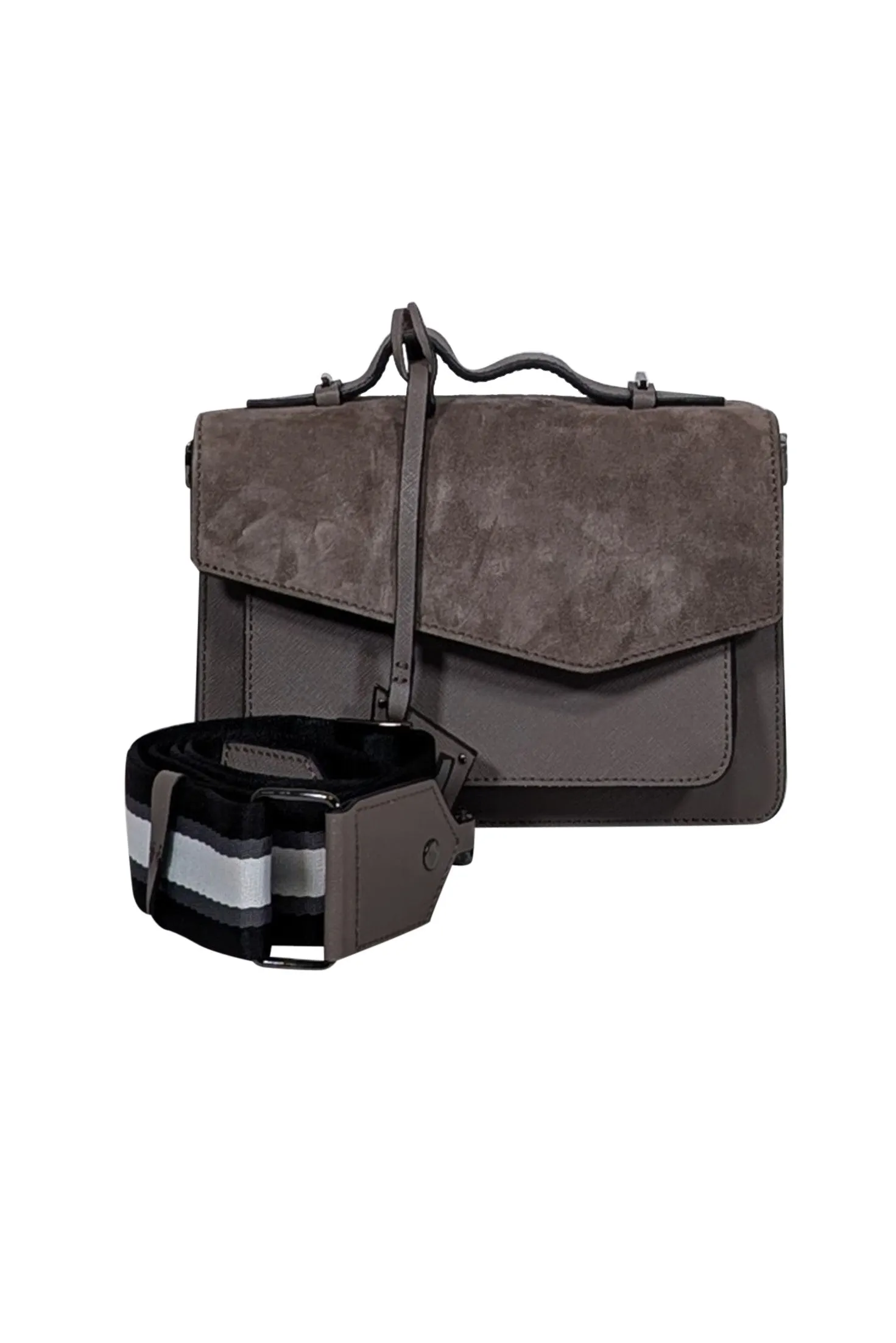 Botkier - Grey Saffiano Leather & Suede Crossbody Bag