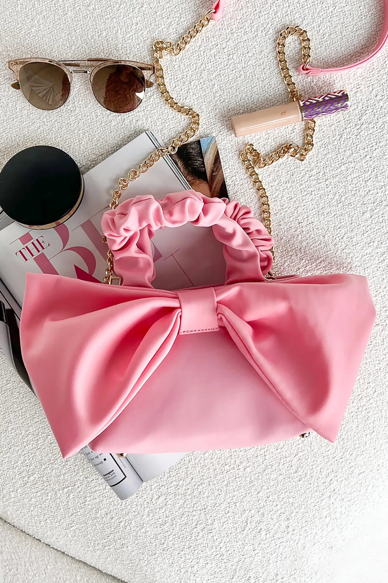 Bow And Behold Bow Front Crossbody/Clutch (Pink)