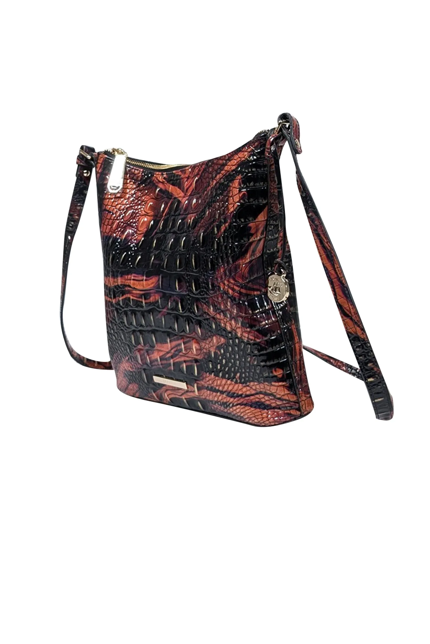 Brahmin - Orange & Black Croc Embossed Crossbody Bag