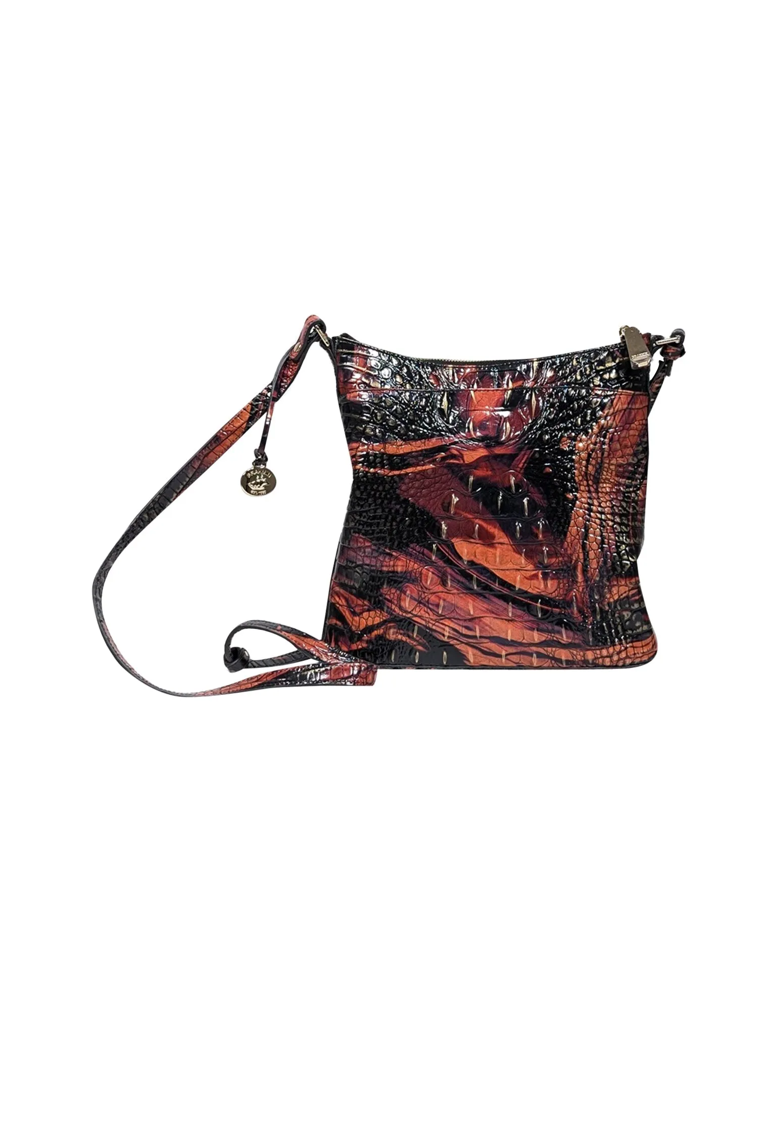 Brahmin - Orange & Black Croc Embossed Crossbody Bag