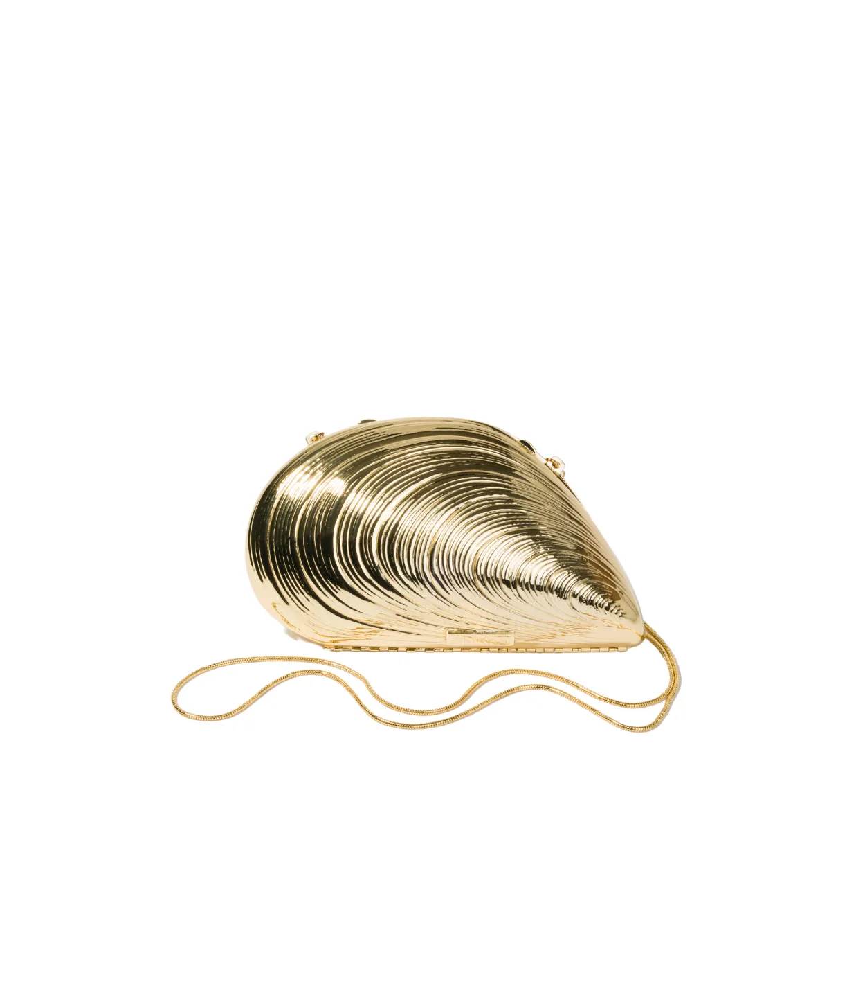 Bridget Metal Oyster Shell Clutch in Gold