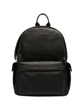 Brunello Cucinelli Black Leather Backpack With Logo