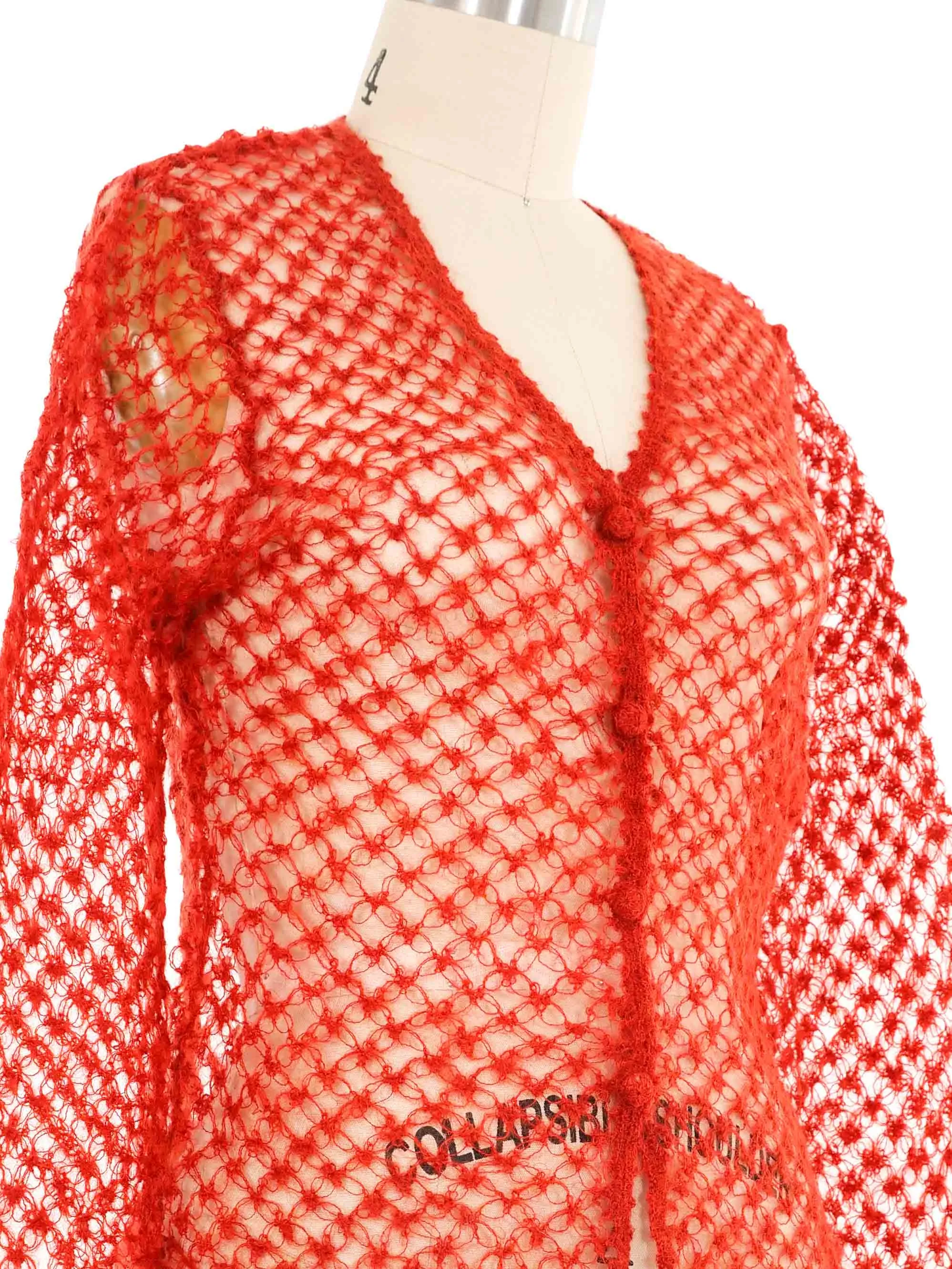 Burnt Orange Mohair Open Knit Cardigan