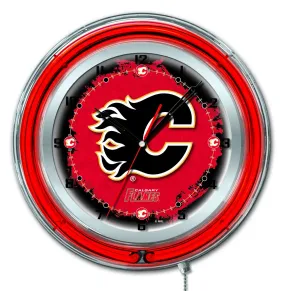 Calgary Flames HBS Neon Red Hockey Battery Powered Wall Clock (19)