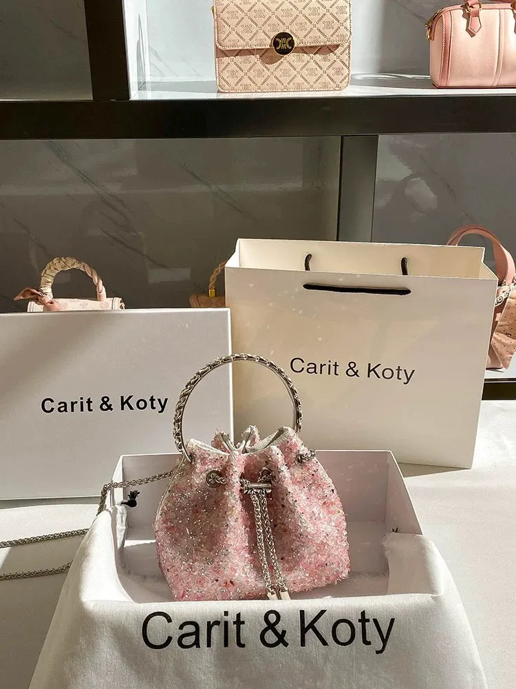 Carit Koty Light Luxury Niche Dinner Bucket Bag 2023 New French Crystal Diamond Handbag Crossbody