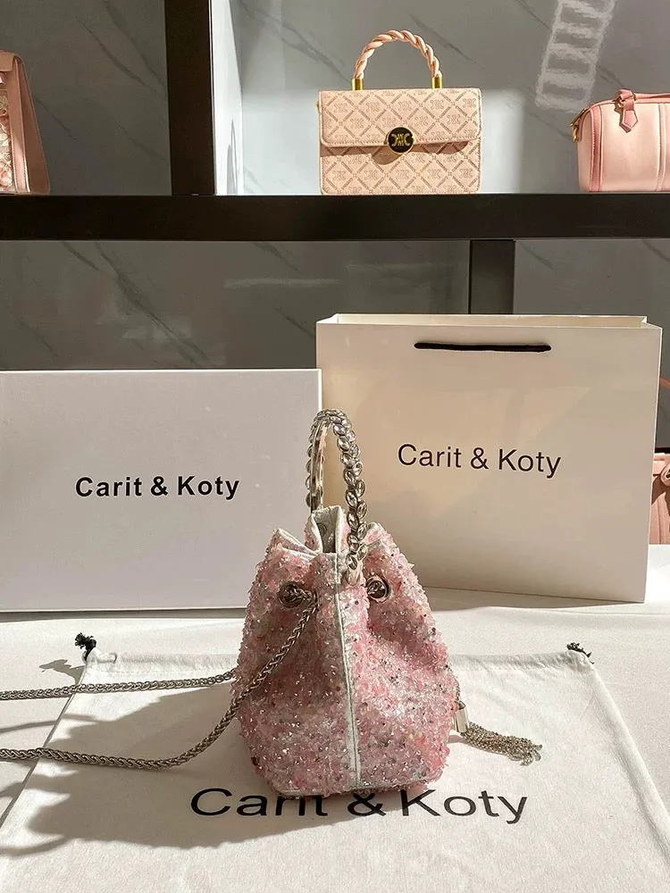 Carit Koty Light Luxury Niche Dinner Bucket Bag 2023 New French Crystal Diamond Handbag Crossbody