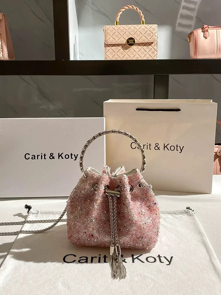 Carit Koty Light Luxury Niche Dinner Bucket Bag 2023 New French Crystal Diamond Handbag Crossbody