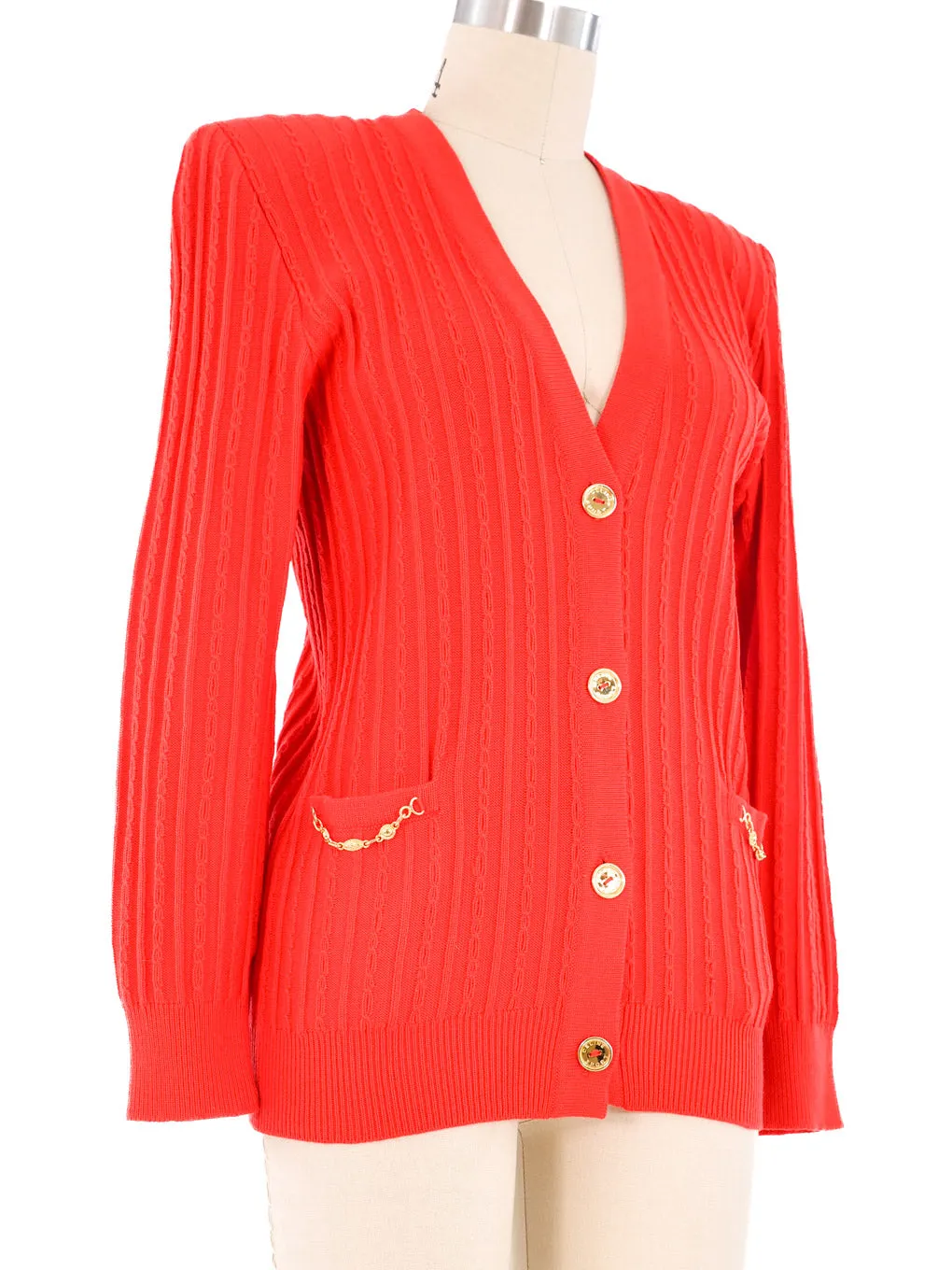 Celine Red Knit Cardigan