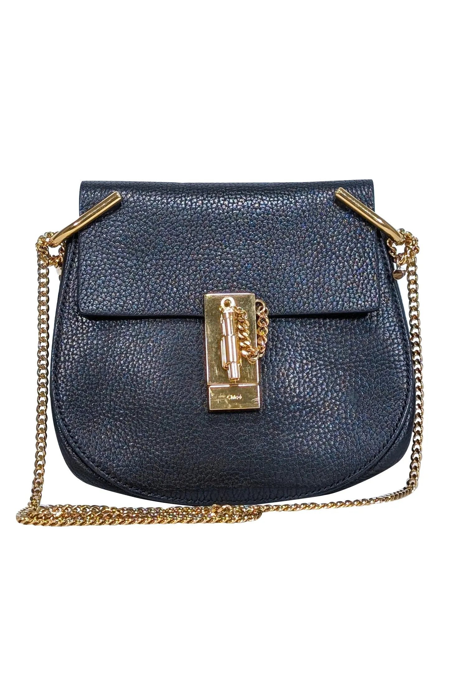 Chloe - Black Grained Lambskin Leather Drew Crossbody Bag