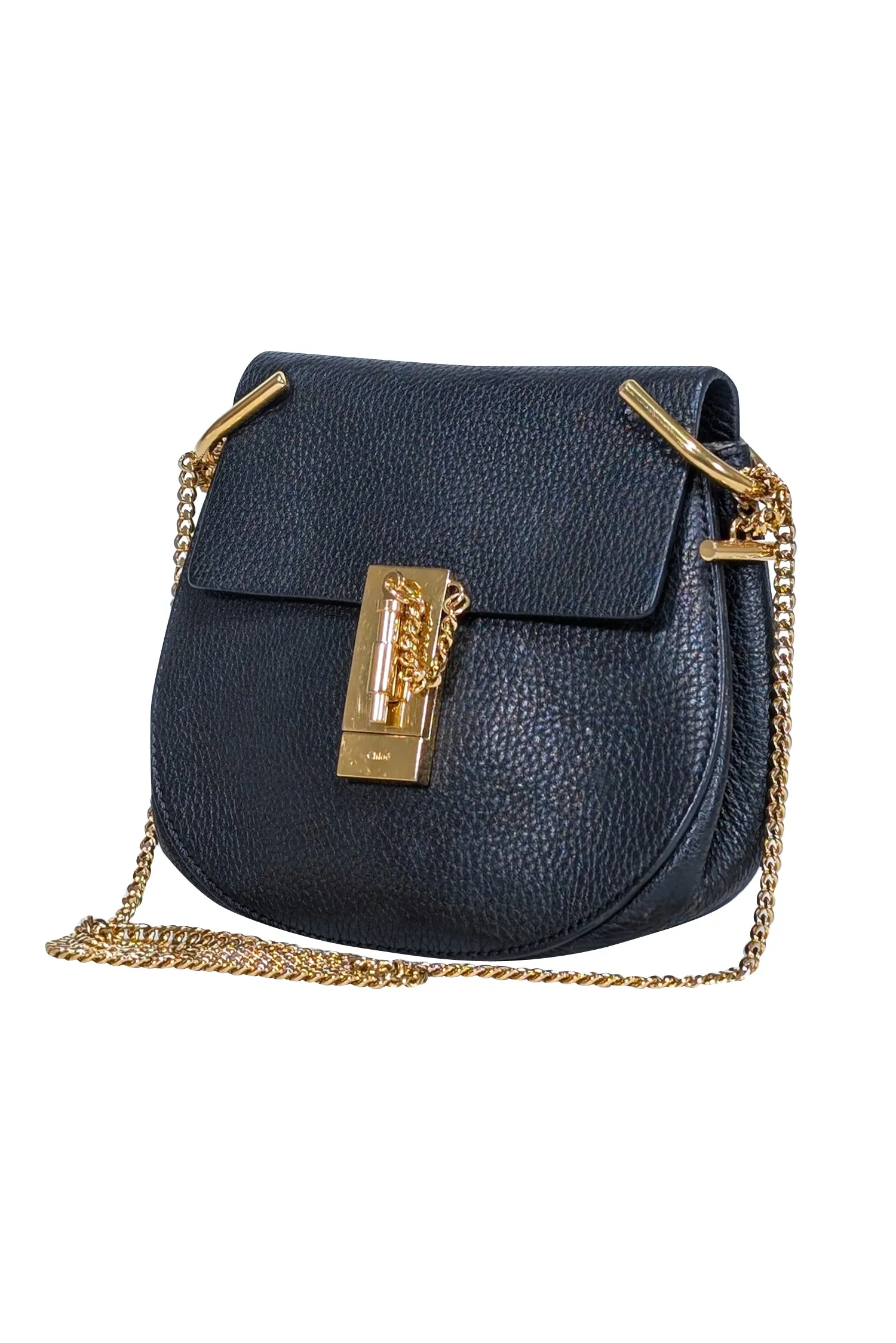 Chloe - Black Grained Lambskin Leather Drew Crossbody Bag