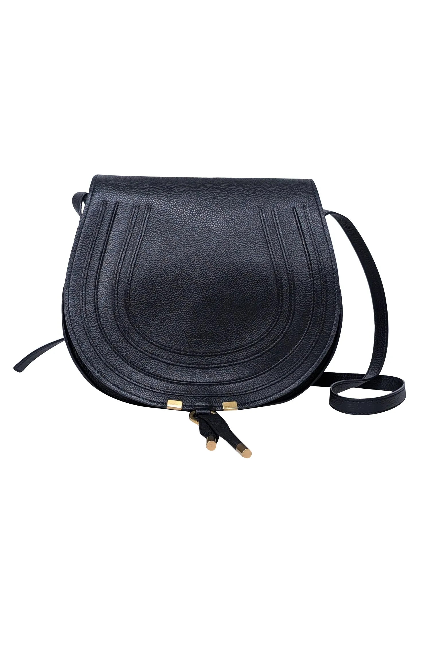 Chloe - Black Grained Leather Marcie Medium Crossbody Bag