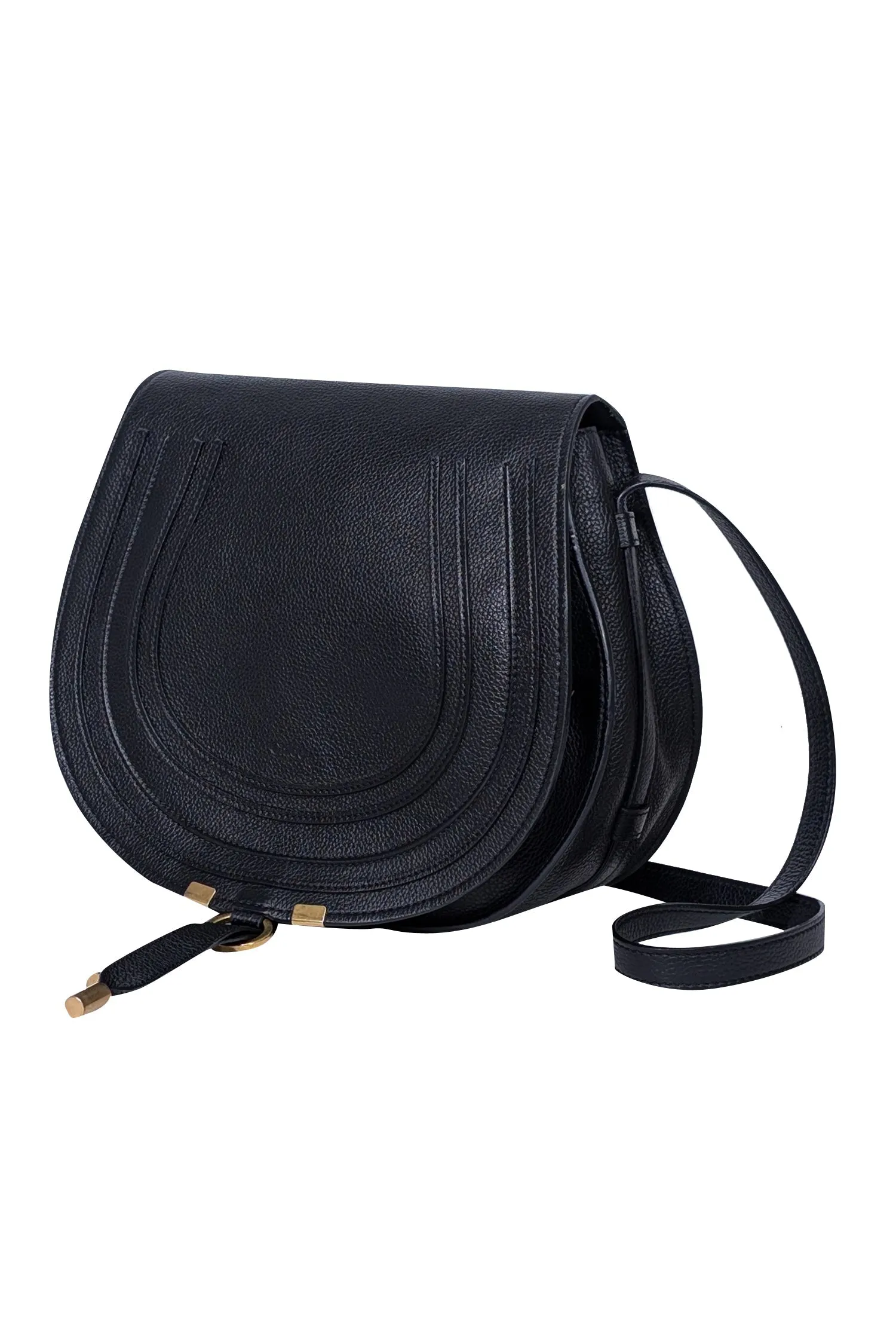 Chloe - Black Grained Leather Marcie Medium Crossbody Bag