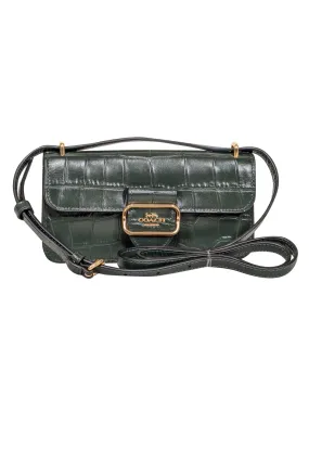 Coach - Hunter Green Croc Embossed Leather Crossbody Bag