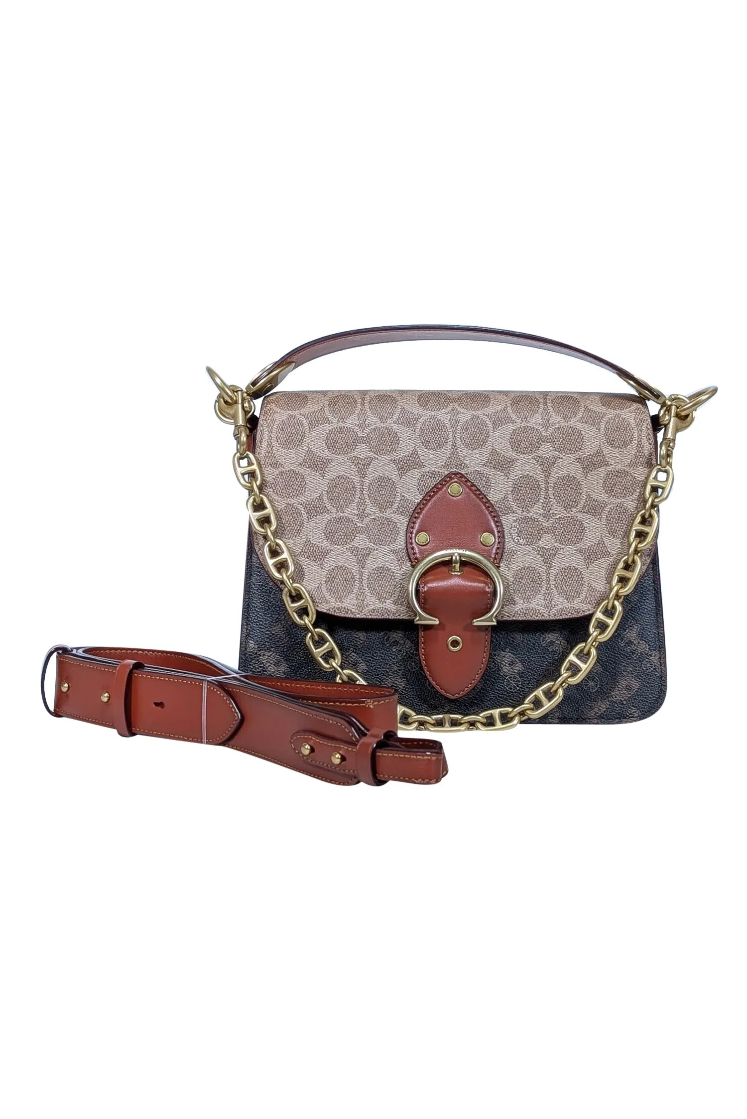 Coach - Tan & Brown Multi Print Coated Canvas Crossbody Bag