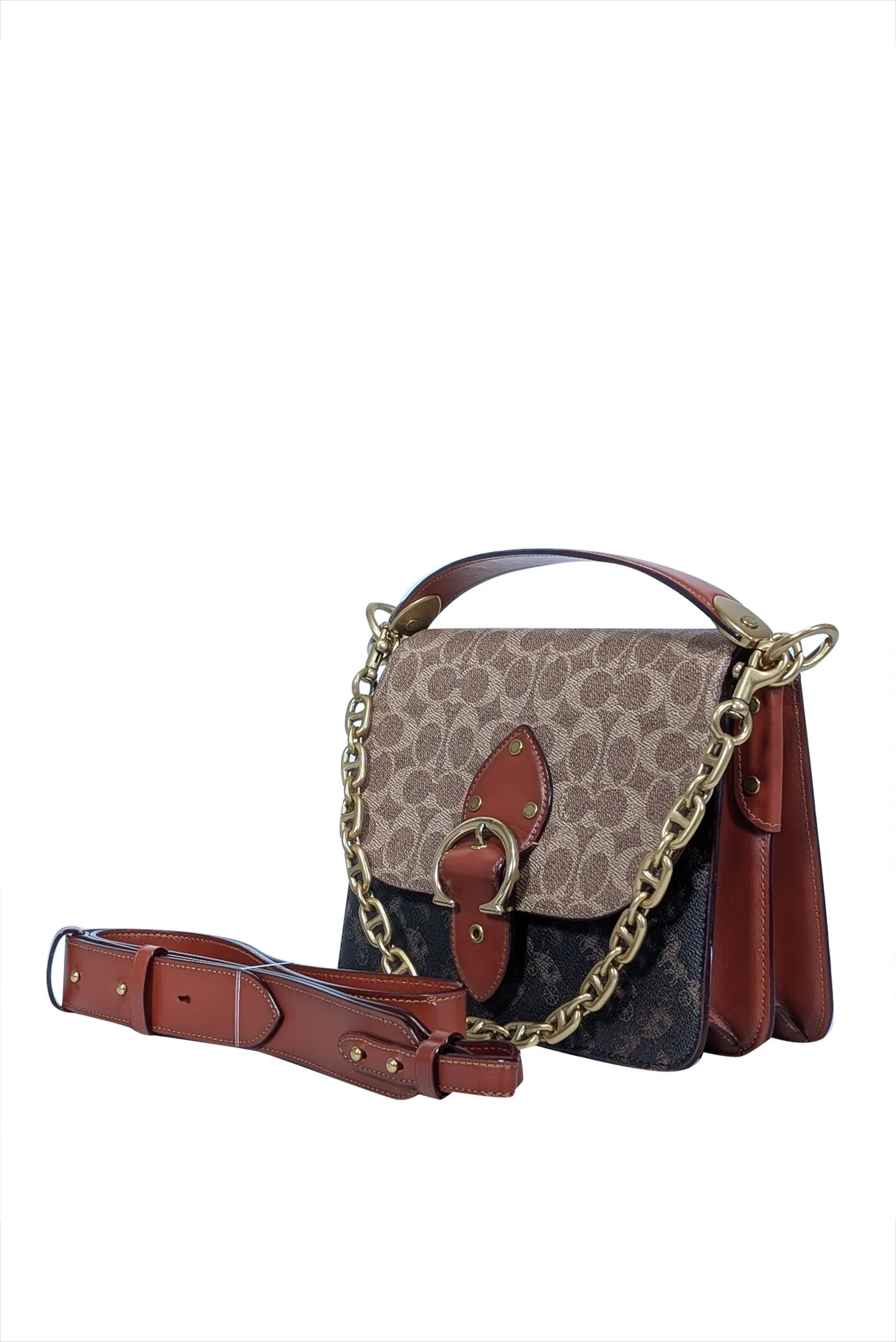 Coach - Tan & Brown Multi Print Coated Canvas Crossbody Bag