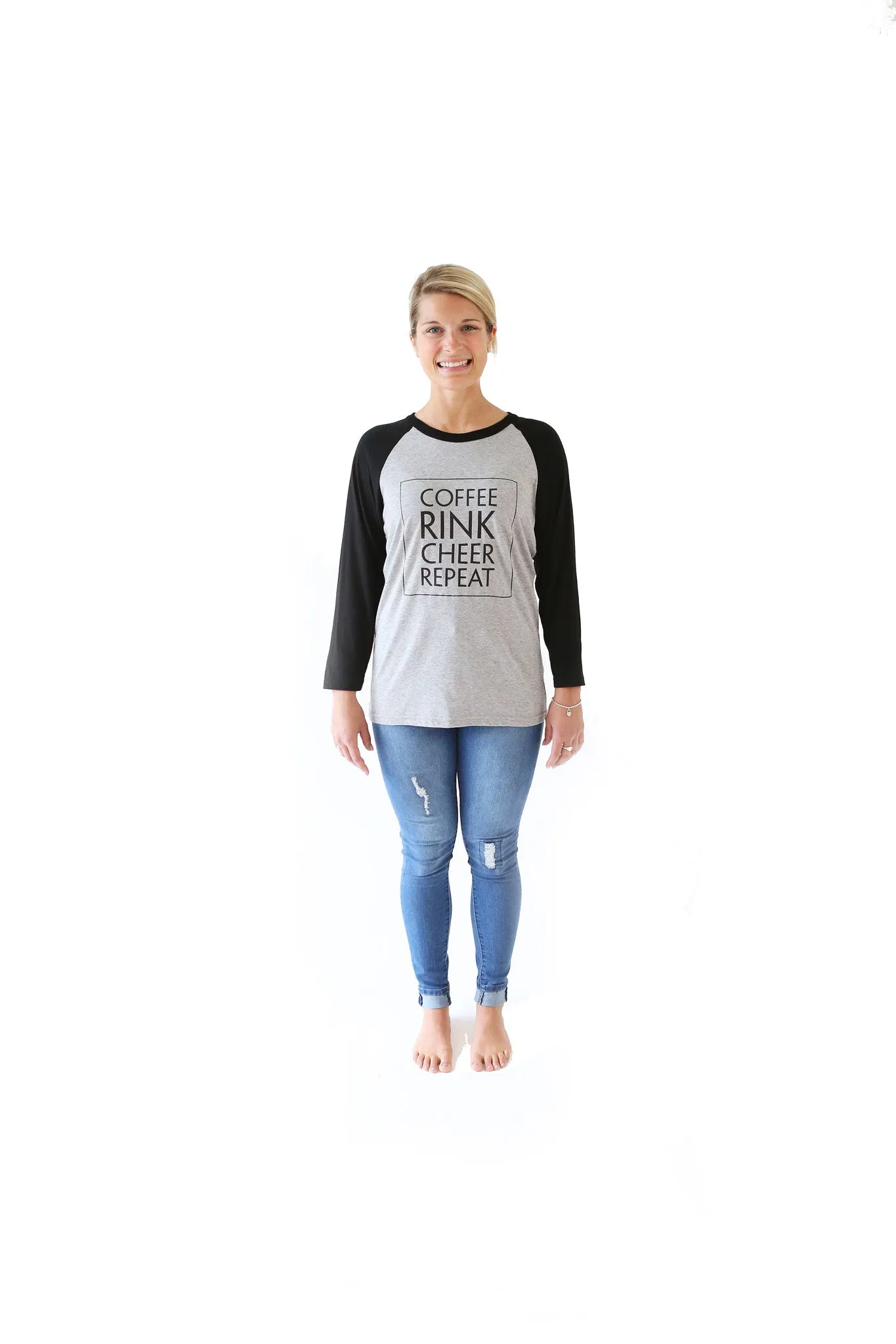 Coffee Rink Cheer Repeat Baseball Tee