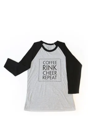 Coffee Rink Cheer Repeat Baseball Tee