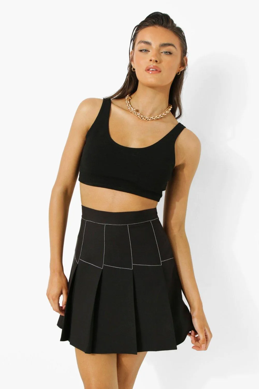 Contrast Stitch Tennis Skirt