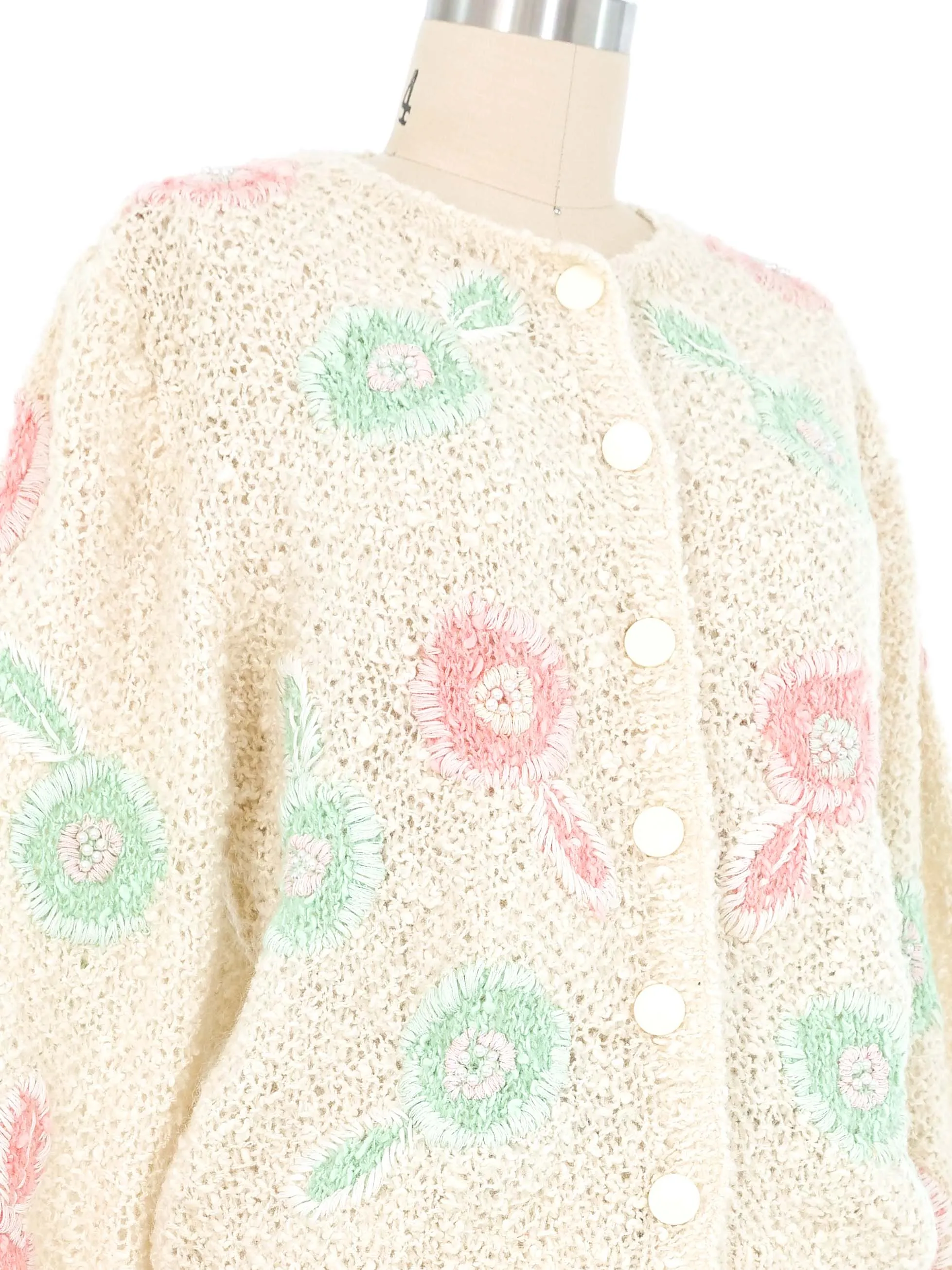 Cream Floral Knit Cardigan