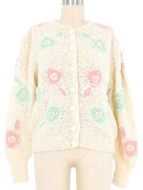 Cream Floral Knit Cardigan