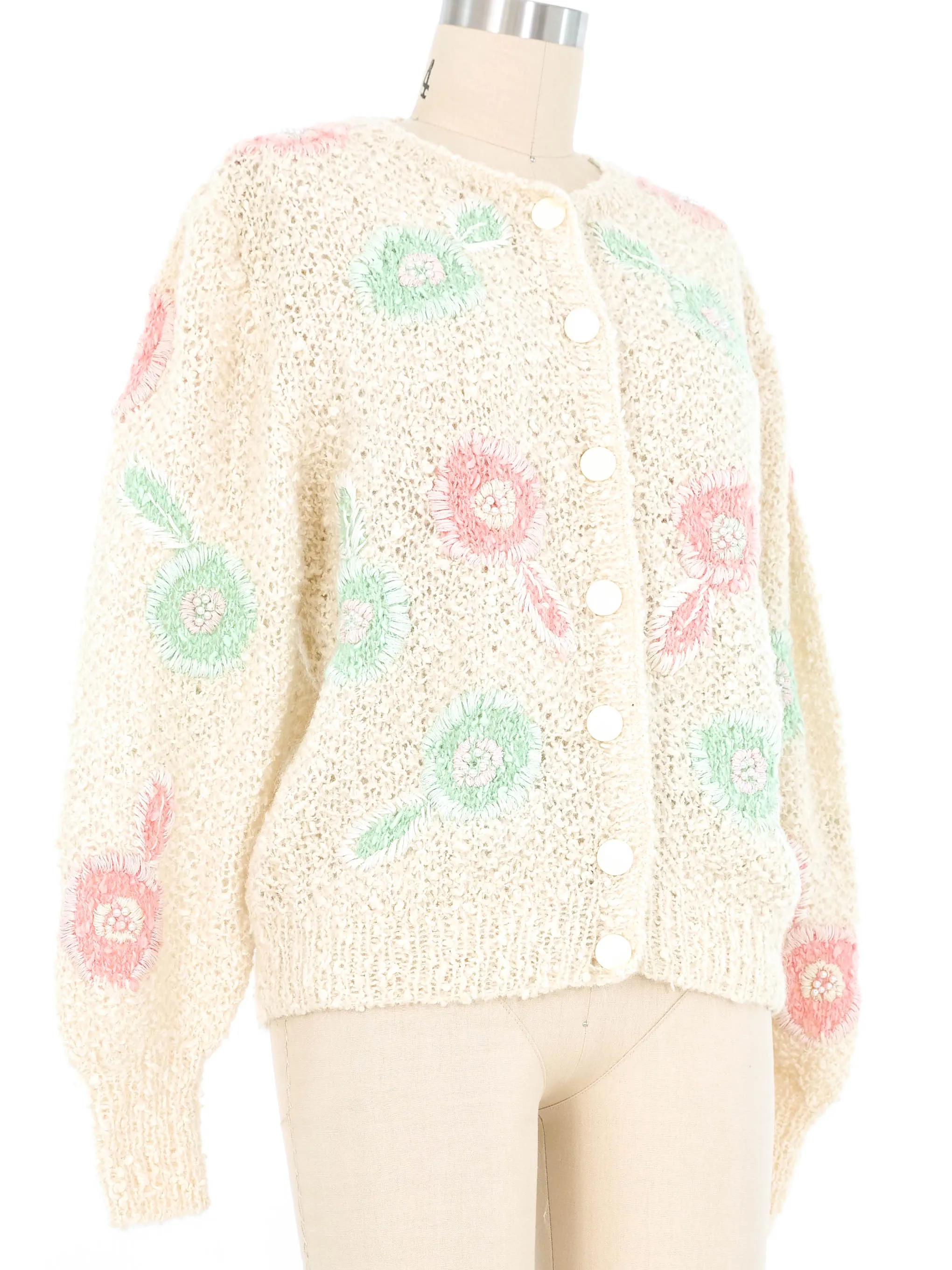 Cream Floral Knit Cardigan