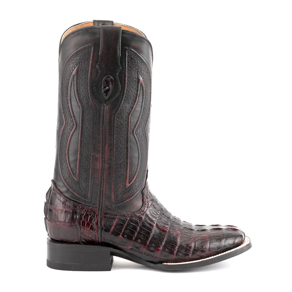 Dakota Caiman Crocodile Embroidered Square Toe Cowboy Boots