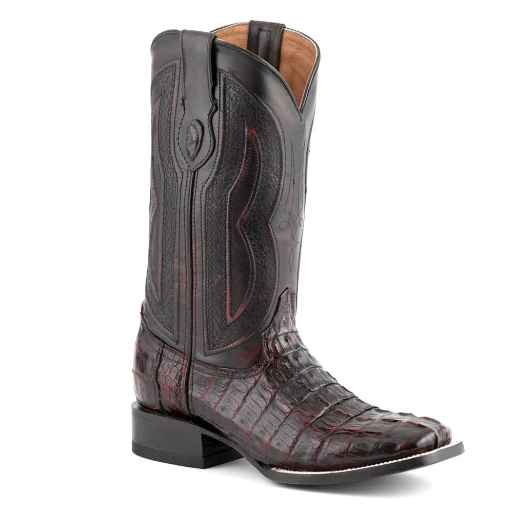 Dakota Caiman Crocodile Embroidered Square Toe Cowboy Boots