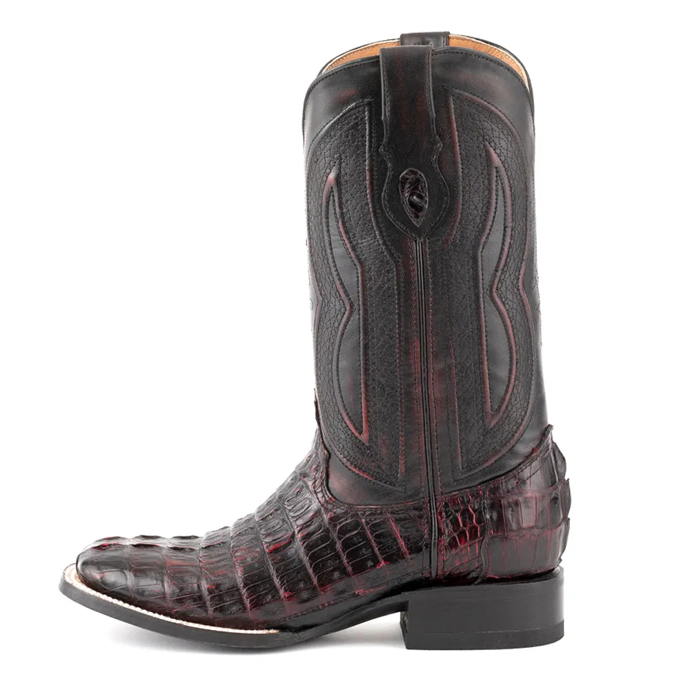 Dakota Caiman Crocodile Embroidered Square Toe Cowboy Boots