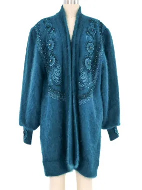 Deep Teal Embellished Angora Cardigan