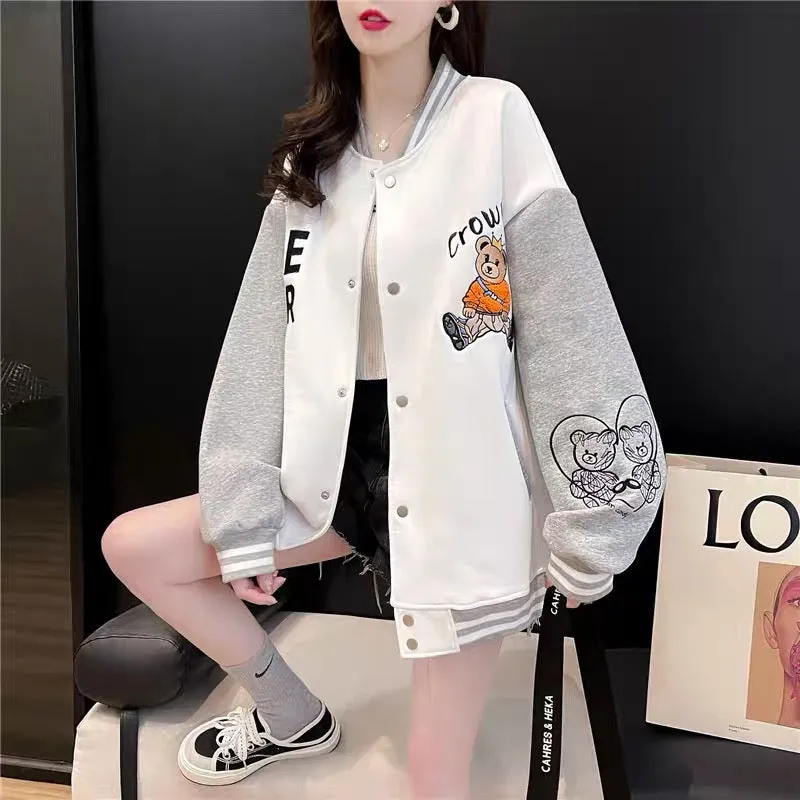 Designed baseball uniform cardigan for women 2023 early autumn new American style loose lazy style versatile oversize jacket (J0